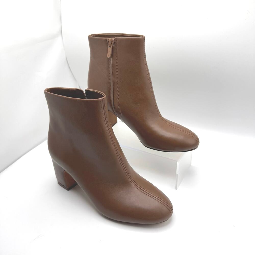 Vince Terri Brown Leather Block Heel Ankle Booties Chelsea Boots 35.5 - Picture 13 of 13